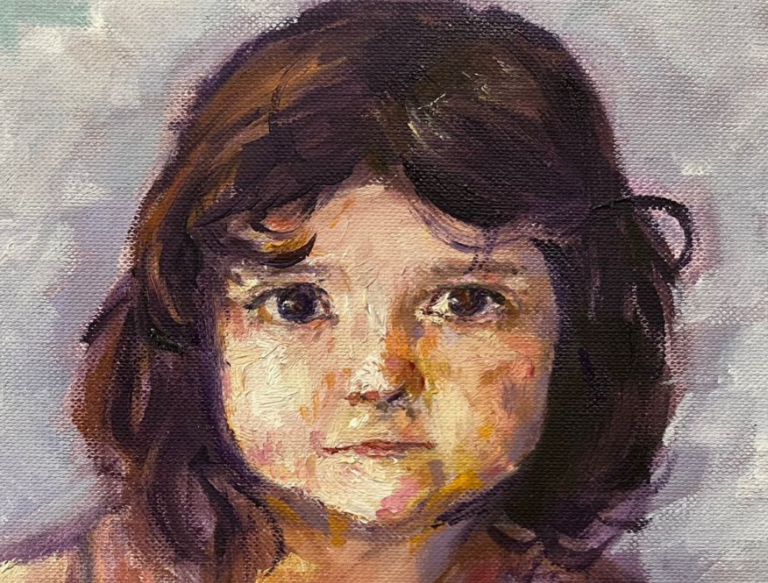 Oil painting portrait of the artist as a child