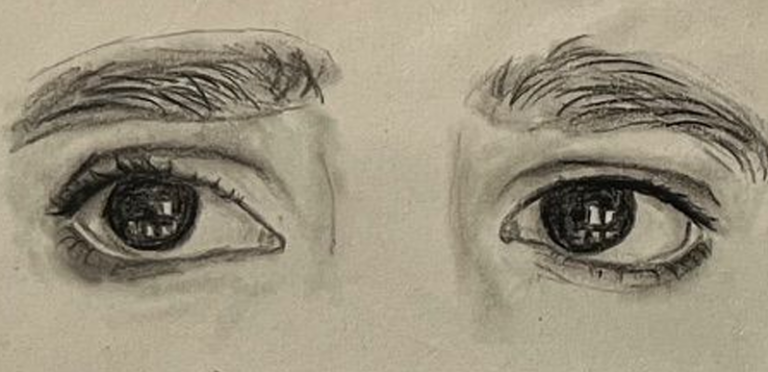 Charcoal sketch of a pair of eyes, study one