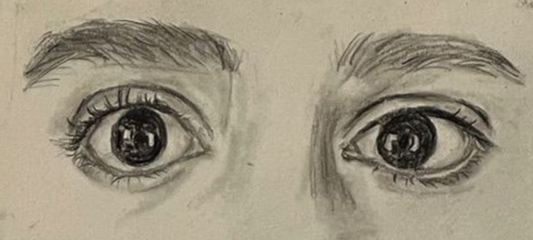 Charcoal sketch of a pair of eyes, study two