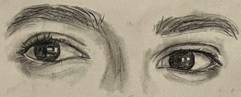 Charcoal sketch of a pair of eyes, study three