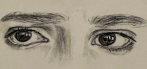 Charcoal sketch of a pair of eyes, study four